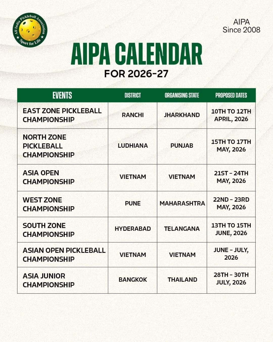 AIPA Calendar 2026-27
